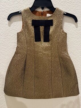 A LOVES A GIRLS Gold Glitter Dress with Black Bow. Sizes : 2T , 5 , 6